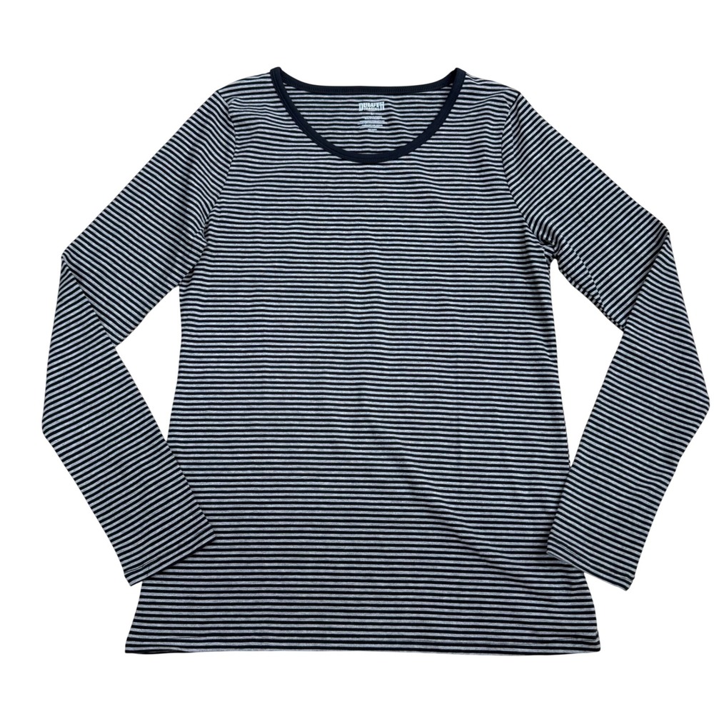 Duluth Striped Long Sleeve Top 
Women L Black/Gray Base Layer Outdoors 
Casual